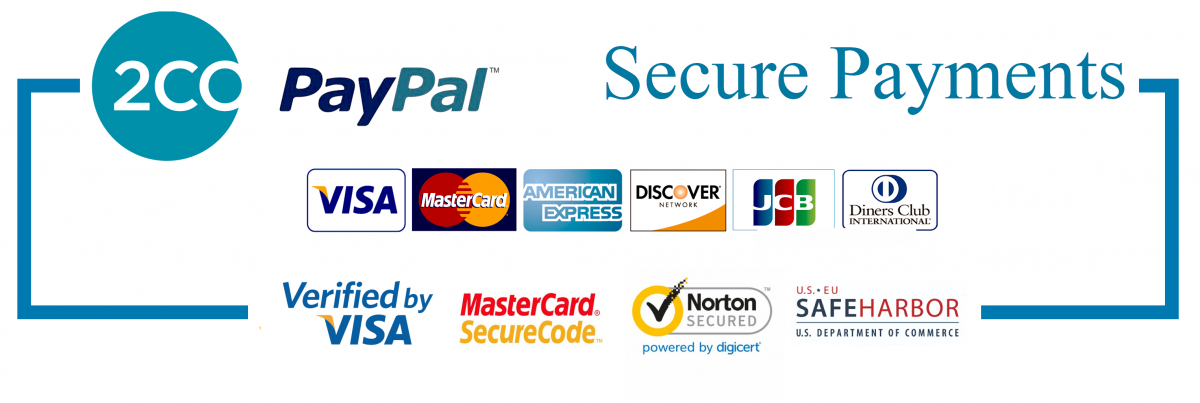 2checkout Verified, Verified by Visa, MasterCard SecureCode, Norton powered by DigiCert, SAFEHARBOR
